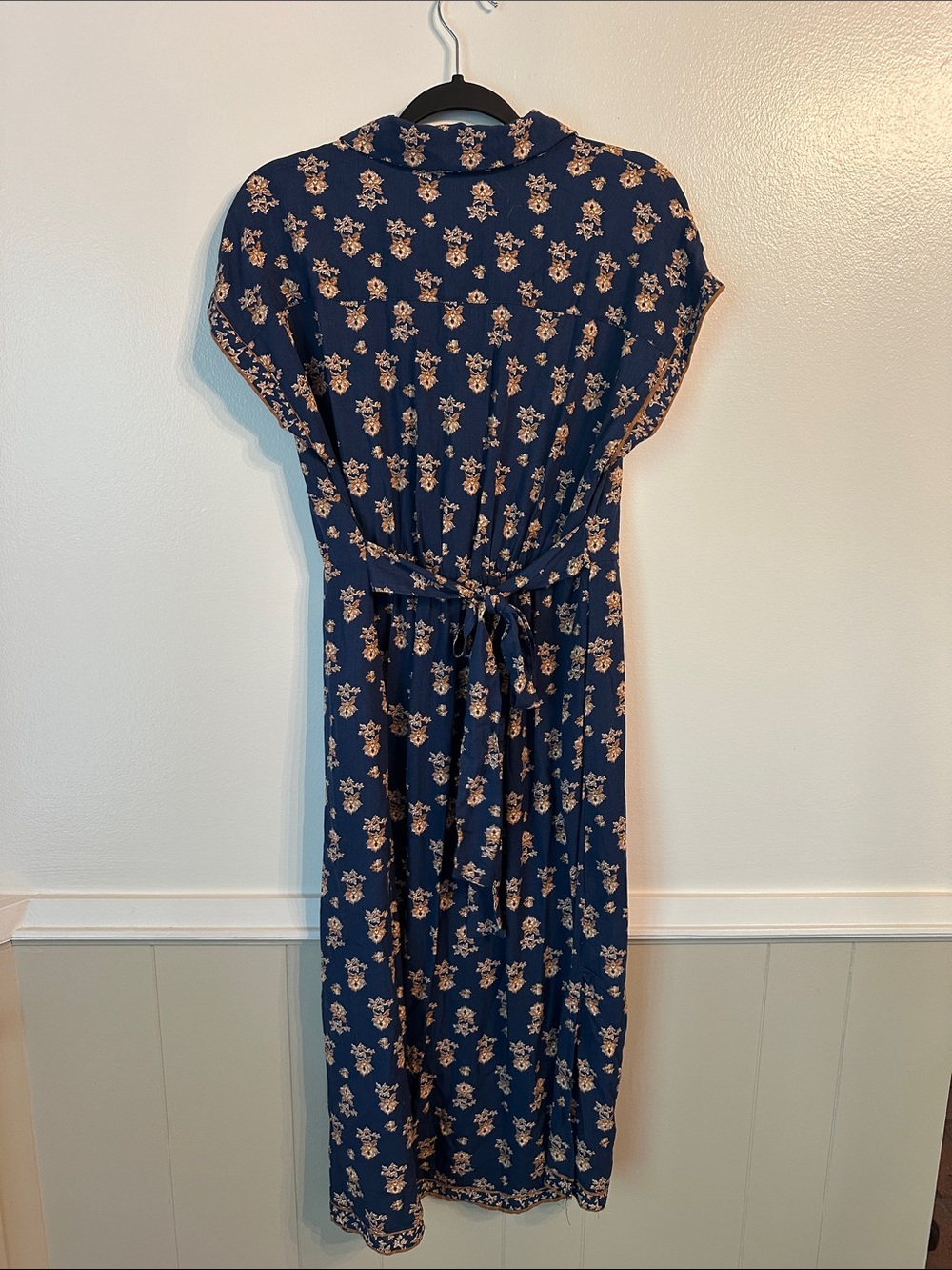Lucky Brand Navy Beige Button Front Midi Dress Size L - Picture 6 of 7